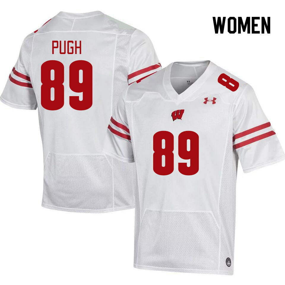 Women #89 Jack Pugh Winsconsin Badgers College Football Jerseys Stitched Sale-White - Click Image to Close